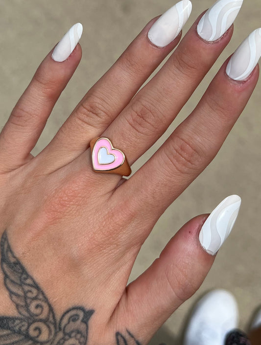 Pink + White Heart Ring