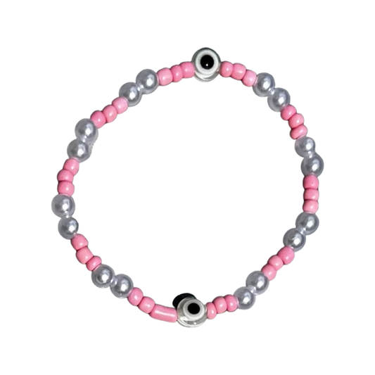 Pink & Pearly Evil Eye Bracelet