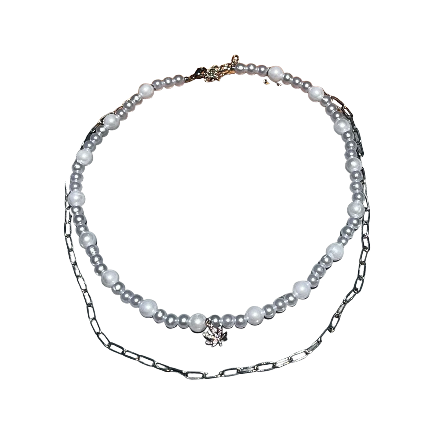 Pot Leaf & Chain Pearl Necklace