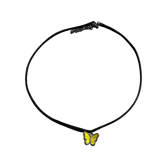 Butterfly Black Leather Necklace