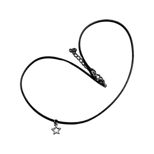Silver Star Black Leather Necklace